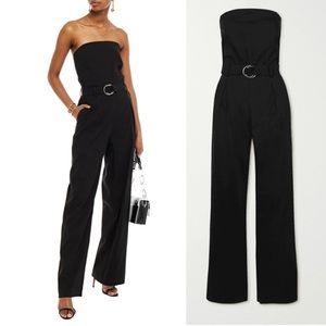 *sold* FRAME Strapless Belted Linen-blend Jumpsuit In Black